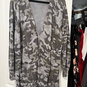 Woman Within Gray camo Knit Cardigan